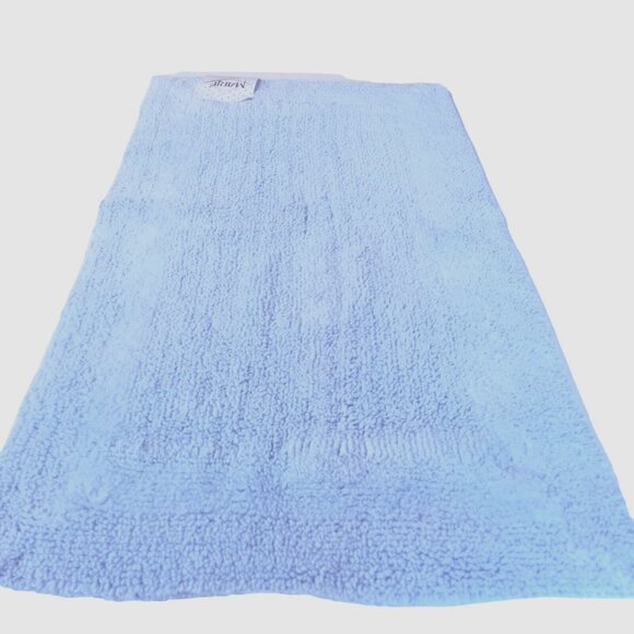 Vintage 80s Bathroom Mat Rug Heavy Cotton Washable Made in USA Blue - Picture 2 of 9